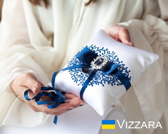 Ringträger Kissen Weiß und Marineblau Hochzeit Personalisiertes Kissen Ringträger Weiß und Marineblau Hochzeit Ringkissen Hochzeit Weiß Hochzeit