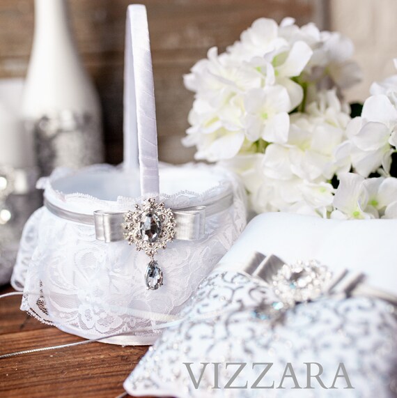 white flower girl baskets