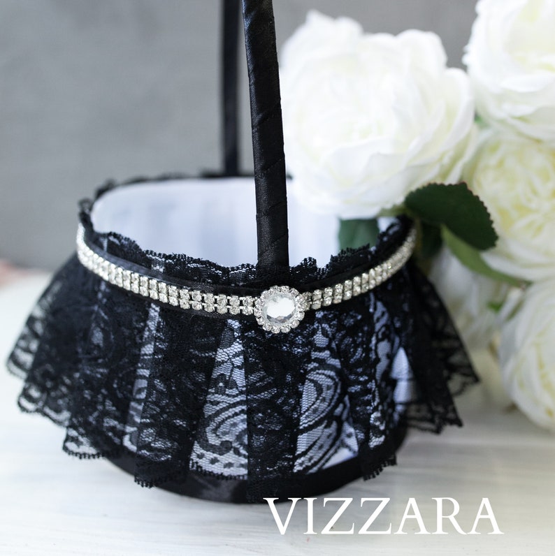 Flower girl basket Basket wedding, Basket flower girl Black wedding, Flower basket Black, Flower girl baskets Black wedding, Wedding basket image 1