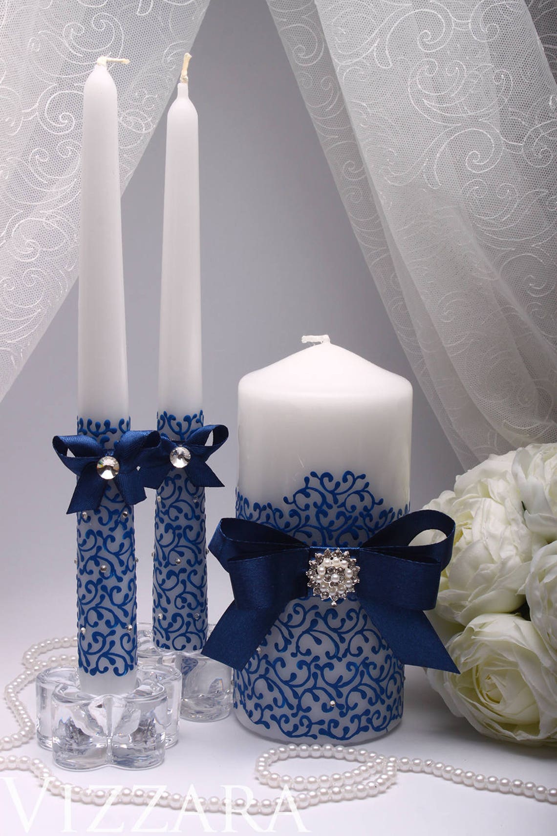 Unity candle navy blue Unity candle set Wedding unity candle Etsy