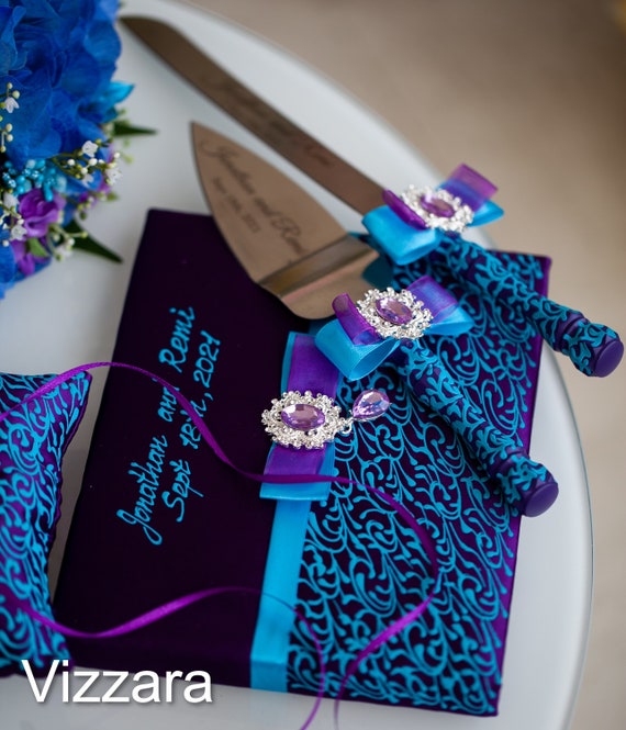 Cake Servers Purple and Turquoise Weddings Personalized Cake | Etsy