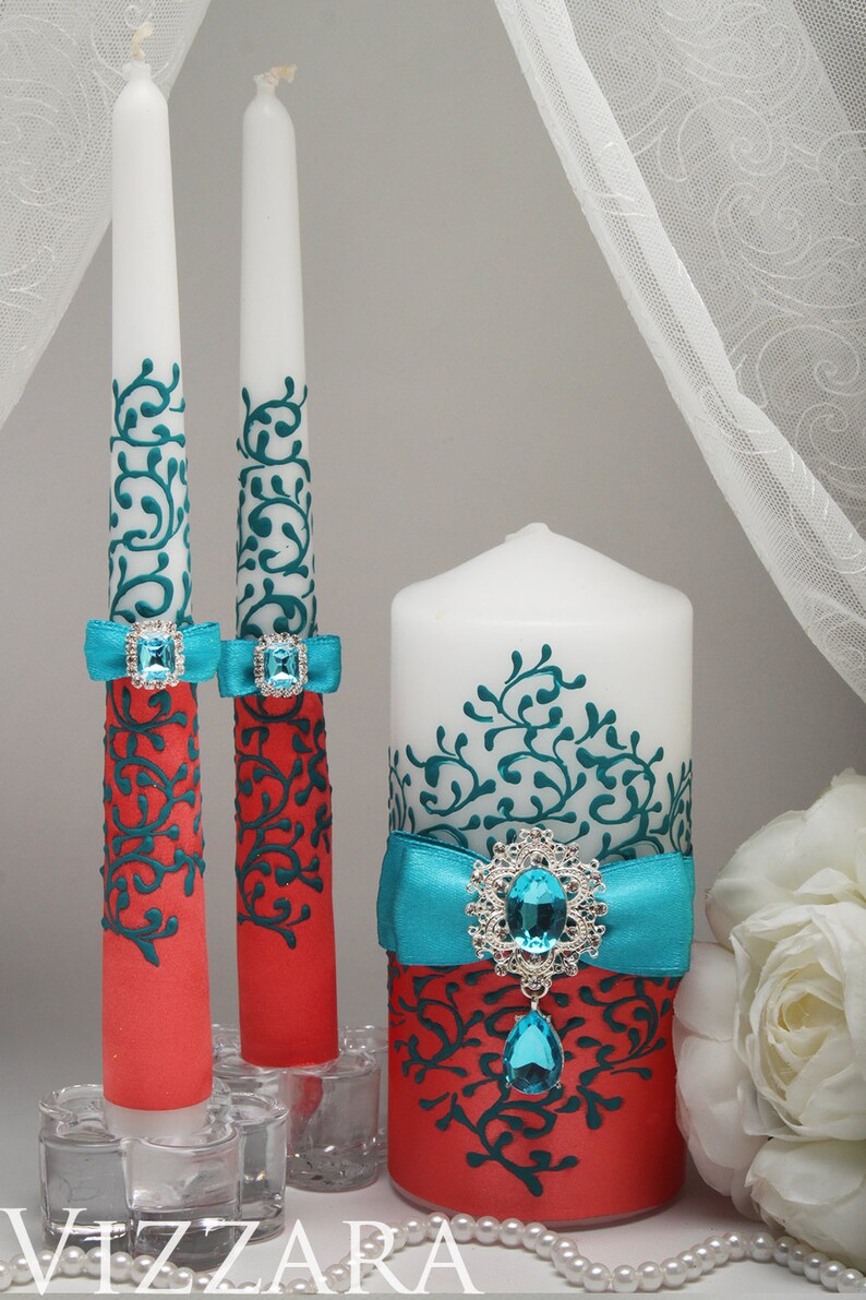 Unity candles set Coral wedding Unity candle alternatives Etsy
