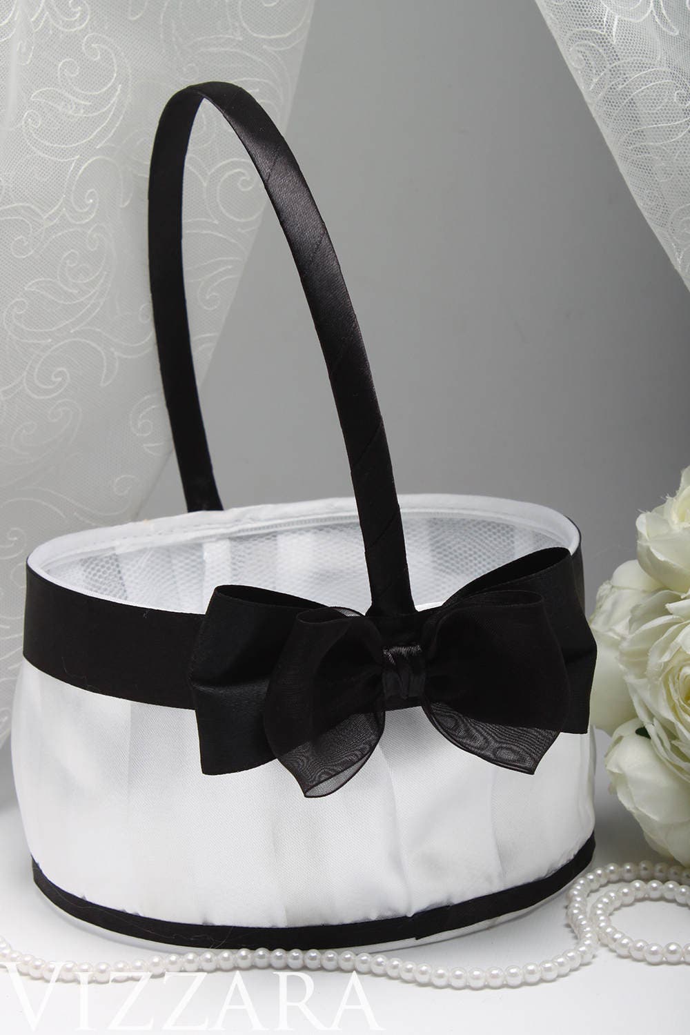 Basket Flower Girls Black and White Weddings Flower Girl Etsy