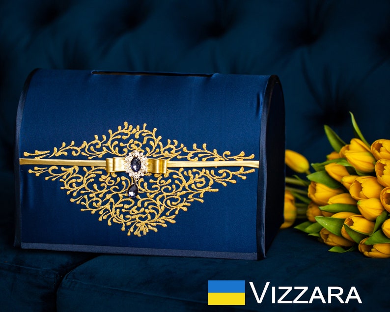 Card Box Wedding Navy Blue and Gold Weddings Personalized | Etsy