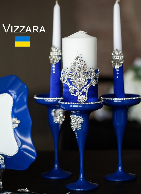 Set di candele di unità Matrimonio blu reale Set di 3 Candele di unità per  matrimoni Matrimonio blu reale Idee per candele di unità Matrimonio blu  reale -  Italia