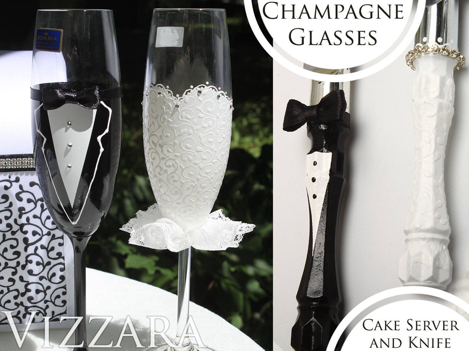 Wedding cake knife server set wedding Bride and Groom toasting Etsy
