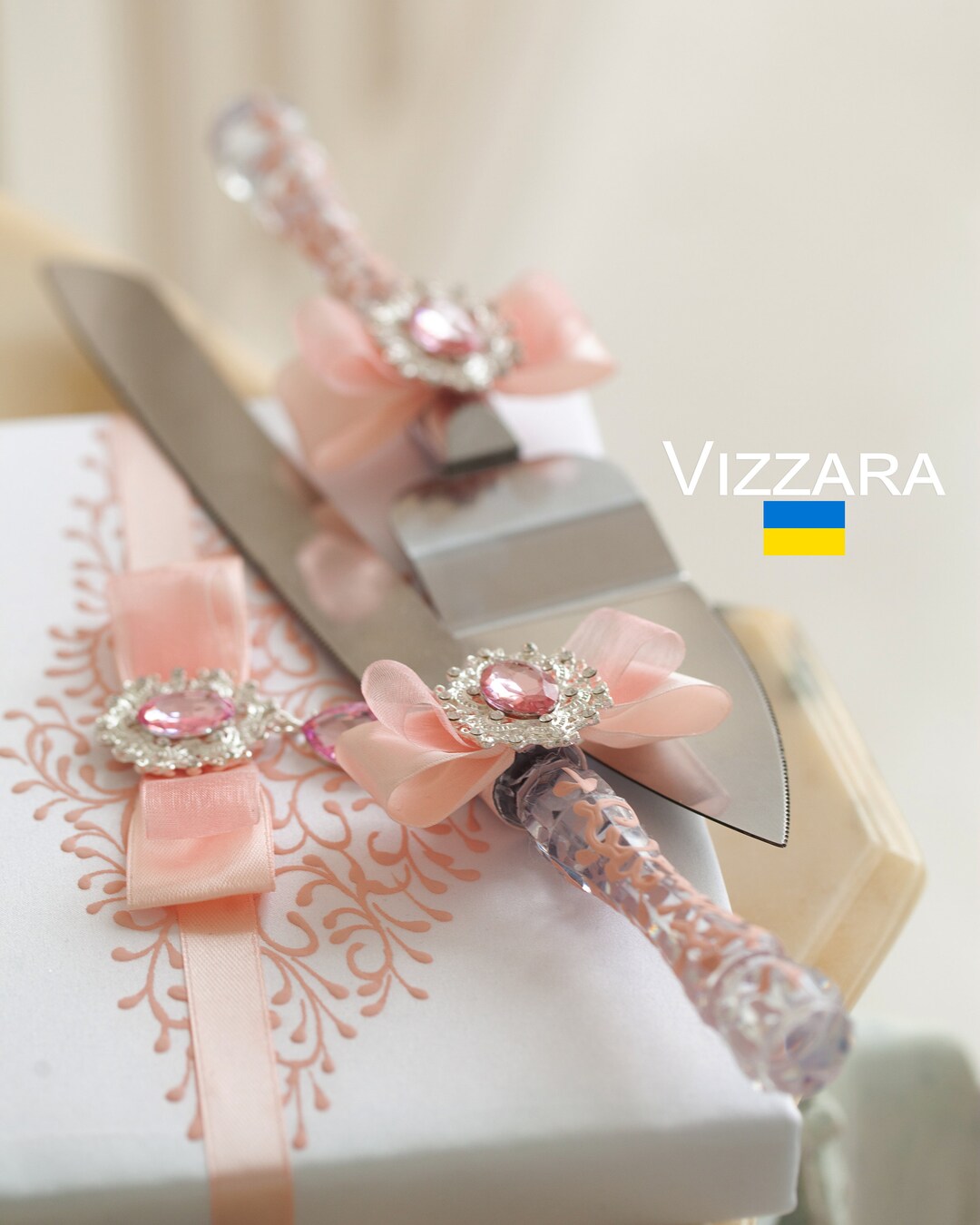 Cake Servers White and Pink Weddings Personalized Cake Cutting Sets ...