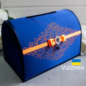 Card box wedding Navy blue and orange weddings Personalized Wedding box card Navy blue and orange wedding Card box wedding Navy blue wedding