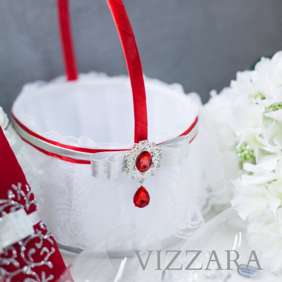 red flower girl basket