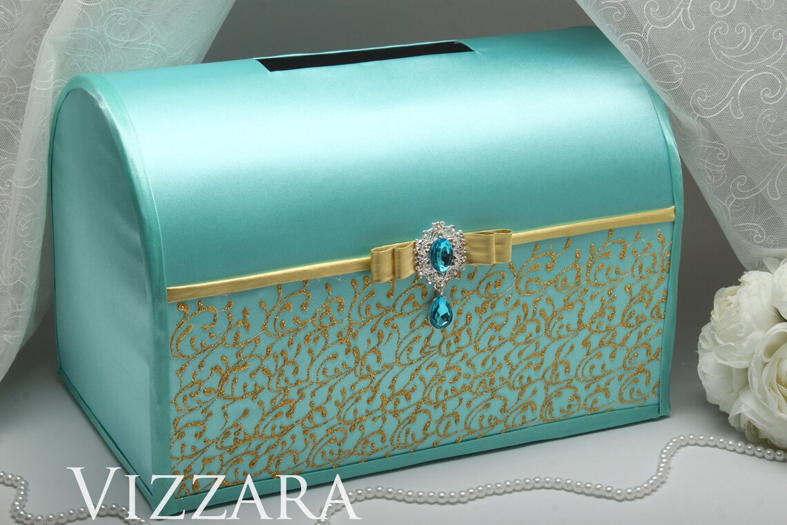 Wedding card box Wedding mint Wedding card box with lock Mint Etsy