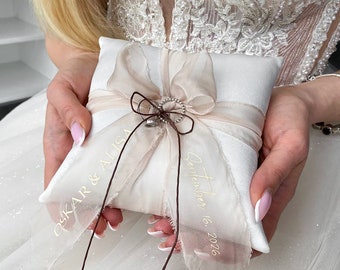 Ring bearer White and beige wedding, Personalized pillow, Ring pillow White and Beige wedding, Gifts for the Couple, Ring bearer proposal