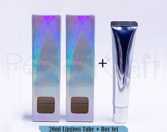 25-500 Sets 20ml Squeeze Tube with Silver Holographic Box, Empty Lip Gloss Tubes, FREE DDP Shipping