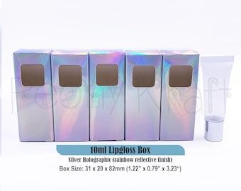 25–500 st. 10 ml trycktub med fönster, 31 x 20 x 83 mm, silverfärgad holografisk kosmetikaförpackning, GRATIS DDP-frakt