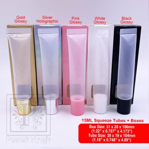 Set of 50 - 15ml Lip-gloss Squeeze Tubes with Boxes, Lip Gloss Squeeze Tubes and Boxes, Clear Soft Empty Lip Gloss Tubes and Boxes