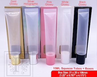 25 à 500 lots de tubes souples de 15 ml avec boîte fenêtre, tubes de gloss vides, emballage cosmétique, livraison DDP gratuite
