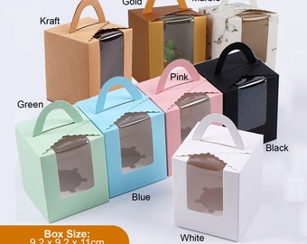 25-500pcs Wedding Favor Boxes 92x92x110mm, Candle Bath Bomb Cupcake Gift Box with Window, FREE DDP Shipping
