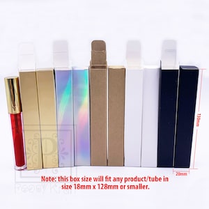 100 Boxes - Lip Gloss Boxes, Perfume Boxes, Essential Oil Boxes, Eyeliner Boxes, Mascara Boxes, Silver and Gold  Boxes, Size: 20x20x130mm