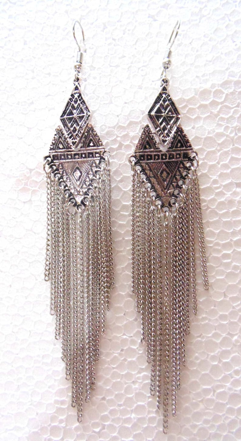Gypsy Earrings Boho Earrings Oxidized Silver Plate Dangle Earrings Hoop Earrings Belly dance earrings Chandelier Earrings