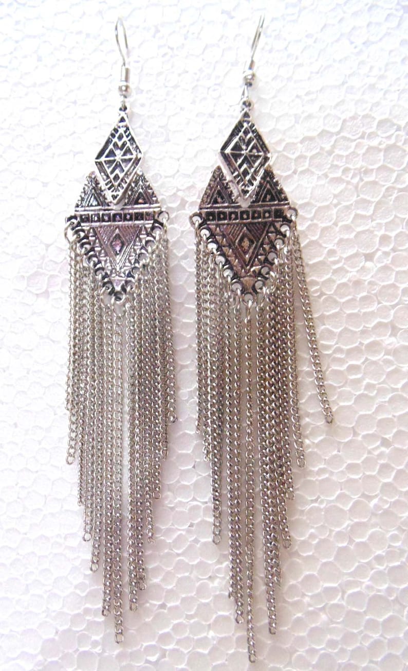 Gypsy Earrings Boho Earrings Oxidized Silver Plate Dangle Earrings Hoop Earrings Belly dance earrings Chandelier Earrings