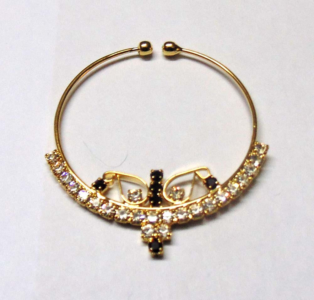 GOLD PLATED CZ STUDDED DIAMOND LOOK BRIDAL NOSE RING – Sanvi Jewels