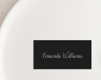 Black Place Cards, White Ink Wedding Name Card, Printed Escort Names, Custom Seating placecards