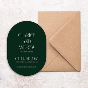 Oval Save the date Karten mit Umschlägen, Grüne stilvolle Save the Date ovale Karten, Moderne Save the Date Hochzeitskarten
