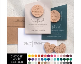 Angled Save the date magnets + Cards, Coloured save the date cards, Modern wooden save the dates, Luxury wedding save the date cards