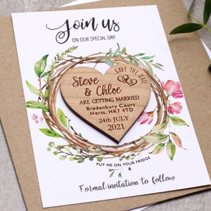 Save the date cards + magnets, rustic wedding invitation, save the date magnet, wooden heart wedding magnets, rustic save the date ideas