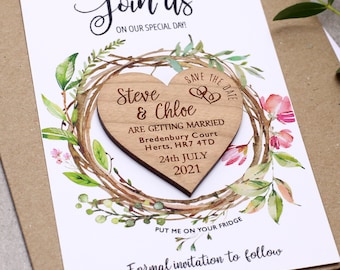 Save the date cards + magnets, rustic wedding invitation, save the date magnet, wooden heart wedding magnets, rustic save the date ideas