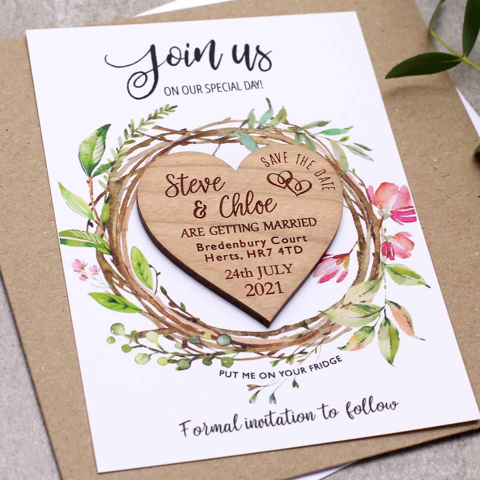 Personalised Rustic Wooden Butterfly Save The Date Fridge Magnet Wedding Invites 