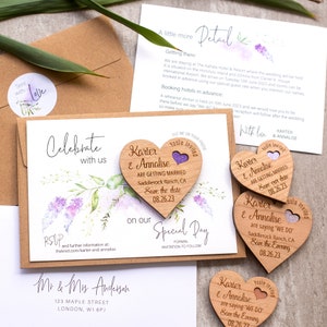 Flieder Blumen Save the date Magneten, Lavendel Save the date Karten, einzigartige Holz Save the date Karten, rustikale, lila, violett, Frühling Sommer Hochzeit