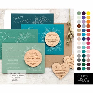 Classic Teal Save the date magnets & cards, Green blossom foliage save the date cards, Wooden wedding magnets, Garden vibrant save the dates