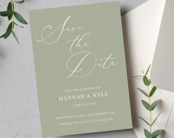Sage Green Script Save the Date Cards with Envelopes