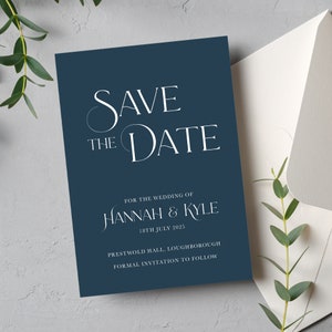 Blaue Save-the-Date-Karte, elegante blaue Save-the-Date-Karte, moderne blaue Save-the-Date-Karte mit Umschlägen