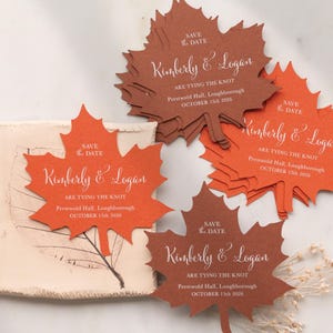 Ahornblatt Save The Date, Hochzeit Ahornblatt Save The Dates, Kundenspezifische Magnete, Rustikale Hochzeit Save the Date, Gebranntes Orangenblatt