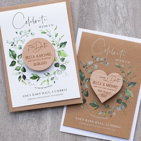 Wooden Save the Date Magnet Cards, Unique Save the Date Cards, Coloured  Card Rustic Save the Dates, Foliage Botanical Cards 