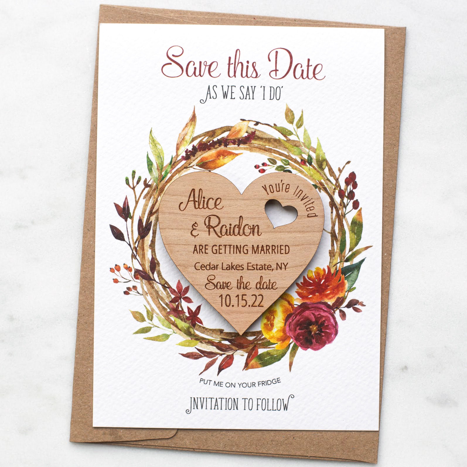 Save the Date Magnet With Cards, Autumn Fall Wedding Heart Save-the ...