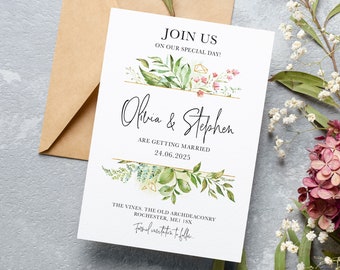 Botanical save the date cards, foliage wedding save the day cards, Floral botanical greenery save the date card LGDEN100