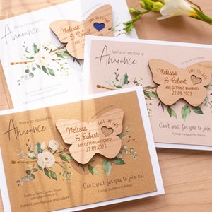 Holz Save the Date Magnet, Luxus Schmetterling Save the Dates, einzigartige Save the Date Ideen, rustikales Holz Save the Dates, Frühlingssommer