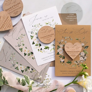 White floral Save the date magnets & cards,  Greenery save the date cards, Eucalyptus Botanical Wreath Save The Date Cards