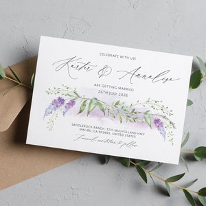 Lavendel Save the Date Karten, Frühling Sommer Flieder Hochzeit Save the Date Karten mit Umschlägen LVBL100a