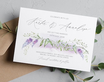 Lavender save the date cards, spring summer lilac wedding save the date cards with envelopes LVBL100a