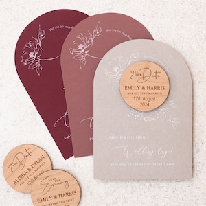 Tarjetas e imanes para guardar la fecha con arco rosa, tarjetas rústicas de colores florales con tinta blanca, tarjetas clásicas de lujo para guardar la fecha