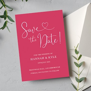 Rosa Save the Date Karte und Umschlag, Luxus Spaß Save the Dates, Script Save the Date magenta Karten