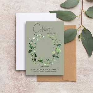 Speichern Sie die Datum-Karten für Magnete, Salbei Eukalyptus botanische Save the Date-Karte, Boho grüne Karten ERGN101