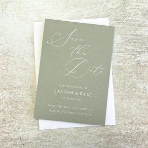 Elegant Sage Green Script Save the Date Cards with Envelopes