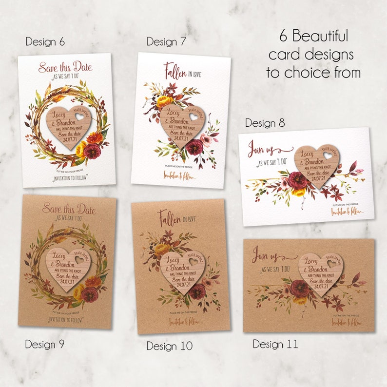 Save the Date Magnet With Cards, Autumn Fall Wedding Heart Save-the ...