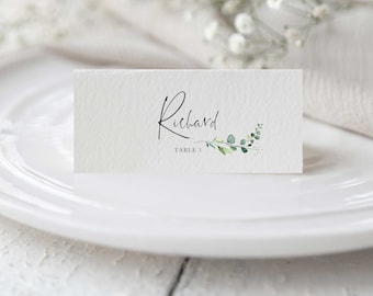 Personalised Eucalyptus Place Name Cards, Botanical Evergreen Place Cards, Seating cards