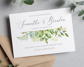 Foliage save the date cards, summer wedding save the dates, Botanical leaf save the date card GNFOL100