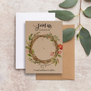 Salva le carte di supporto della data per magneti, carte di nozze botaniche con ghirlande, carte floreali boho stampate kraft, carte di supporto per matrimoni estivi